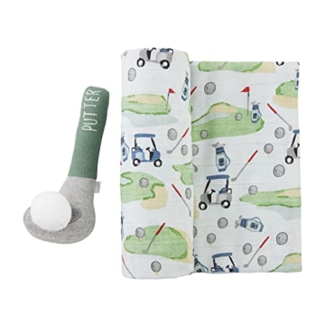 Mud Pie Baby Boy Golf Swaddle & Rattle Set for Infants