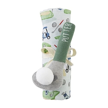 Mud Pie Baby Boy Golf Swaddle & Rattle Set for Infants