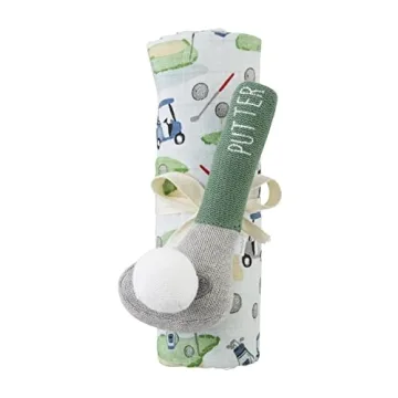 Mud Pie Baby Boy Golf Swaddle & Rattle Set for Infants