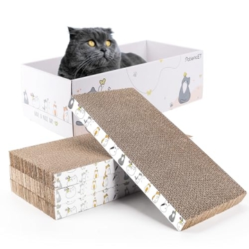 PatiencET 4 Pack Cat Scratch Pad with Box, Cardboard Cat Scratcher for Indoor Cats, Reversible Scrat...