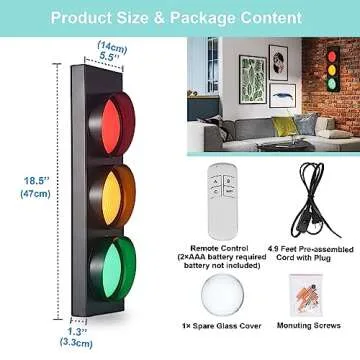 PANLAVIE Traffic Light Wall Lamp Remote Control Retro Kids Bedroom Stop Light, Plug in Industrial LED Wall Sconce, 18.5’’ Vintage Fun Signal Light for Home Office Bar Garage Car Room Decor Christmas