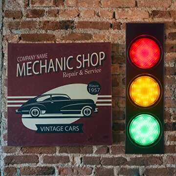 PANLAVIE Traffic Light Wall Lamp Remote Control Retro Kids Bedroom Stop Light, Plug in Industrial LED Wall Sconce, 18.5’’ Vintage Fun Signal Light for Home Office Bar Garage Car Room Decor Christmas