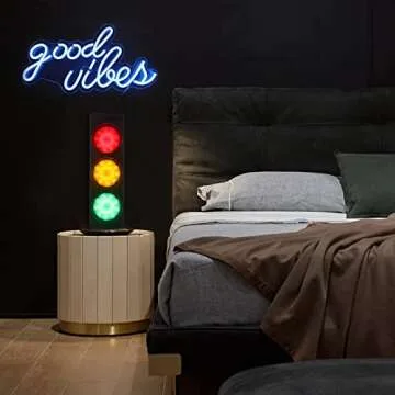 PANLAVIE Traffic Light Wall Lamp Remote Control Retro Kids Bedroom Stop Light, Plug in Industrial LED Wall Sconce, 18.5’’ Vintage Fun Signal Light for Home Office Bar Garage Car Room Decor Christmas