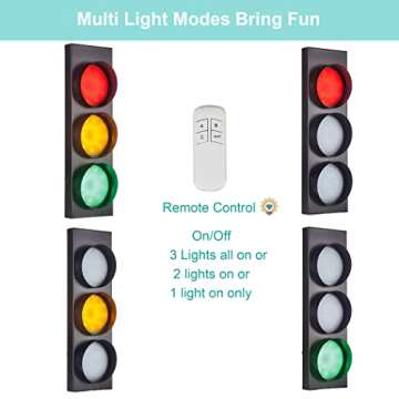 PANLAVIE Traffic Light Wall Lamp Remote Control Retro Kids Bedroom Stop Light, Plug in Industrial LED Wall Sconce, 18.5’’ Vintage Fun Signal Light for Home Office Bar Garage Car Room Decor Christmas