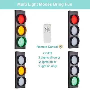 PANLAVIE Traffic Light Wall Lamp Remote Control Retro Kids Bedroom Stop Light, Plug in Industrial LED Wall Sconce, 18.5’’ Vintage Fun Signal Light for Home Office Bar Garage Car Room Decor Christmas