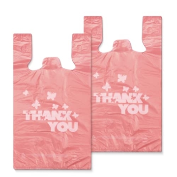 Durable PINK Thank You T-Shirt Bags - 100pcs