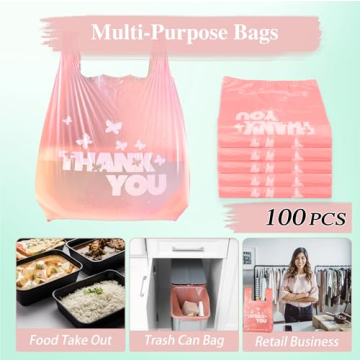 Durable PINK Thank You T-Shirt Bags - 100pcs