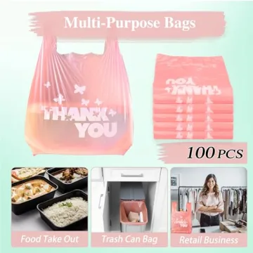 Durable PINK Thank You T-Shirt Bags - 100pcs