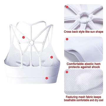 YIANNA Sports Bras for Women Cross Back Padded Sports Bra Medium Support Workout Running Yoga Bra, YA-BRA139-White-M