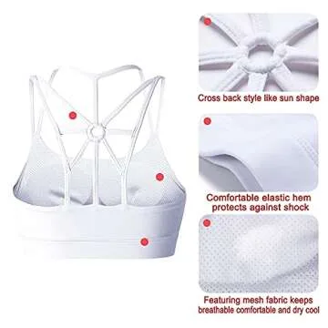YIANNA Sports Bras for Women Cross Back Padded Sports Bra Medium Support Workout Running Yoga Bra, YA-BRA139-White-M
