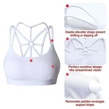 YIANNA Sports Bras for Women Cross Back Padded Sports Bra Medium Support Workout Running Yoga Bra, YA-BRA139-White-M