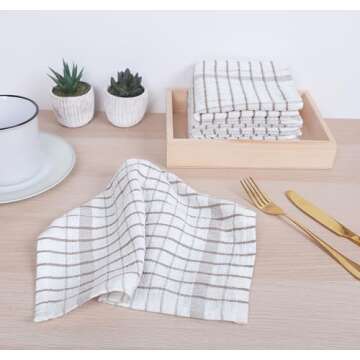 AMOUR INFINI Kitchen Dish Cloths Set of 8 - Ultra Soft, Highly Absorbent, Quick-Drying Terry Cotton Dishcloths 12"x12" Inch Wash & Cleaning Cloths for Kitchen & Dishwashing (Beige)