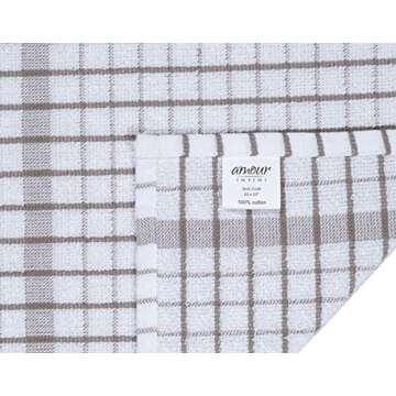 AMOUR INFINI Kitchen Dish Cloths Set of 8 - Ultra Soft, Highly Absorbent, Quick-Drying Terry Cotton Dishcloths 12"x12" Inch Wash & Cleaning Cloths for Kitchen & Dishwashing (Beige)