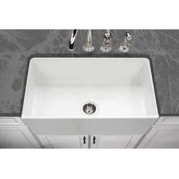 Houzer Platus 33" White Fireclay Farmhouse Kitchen Sink