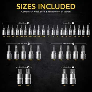 LEXIVON 34-Piece Master TORX Socket Set - Premium Quality Tools