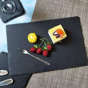 MONKEY SUN 4 Pack 12 x 8 Black Slate Cheese Board with Natural Edge for Kitchen Dining Party, Charcu...