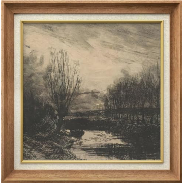 MUDECOR Premium Framed Wall Art Vintage Sketch of Trees and River Classic Vintage Illustrations Fine...