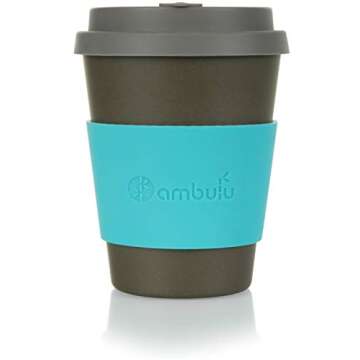 Reusable Coffee Cup for Travel To Go 2oz | Portable Bamboo Mug with Lid, 2 Sleeves, Carry Bag | Plastic and BPA Free | Dishwasher Safe Eco Cups 350ml