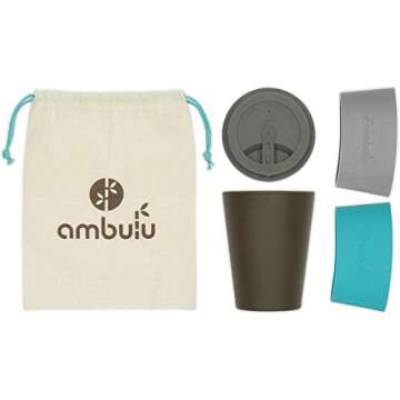 Reusable Coffee Cup for Travel To Go 2oz | Portable Bamboo Mug with Lid, 2 Sleeves, Carry Bag | Plastic and BPA Free | Dishwasher Safe Eco Cups 350ml