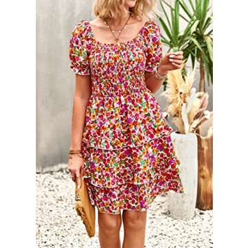 KIRUNDO Women's Floral Square Neck Boho Dress for Summer
