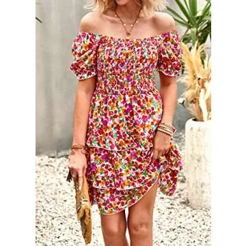 KIRUNDO Women's Floral Square Neck Boho Dress for Summer
