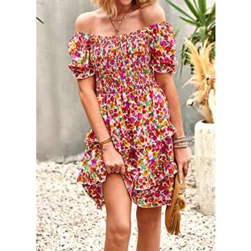 KIRUNDO Women's Floral Square Neck Boho Dress for Summer
