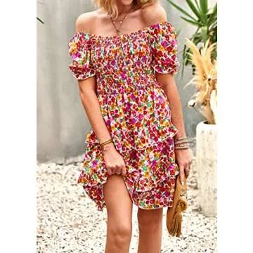 KIRUNDO Women's Floral Square Neck Boho Dress for Summer