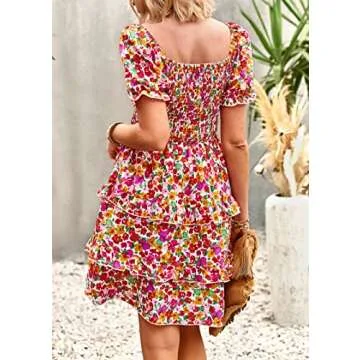KIRUNDO Women's Floral Square Neck Boho Dress for Summer