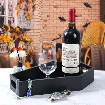 Goargif Wood Coffin Tray,Coffin Shape Serving Tray,Spooky Black Goth Candy Tray,Halloween Creepy Goth Decor Tray,Coffin Shelf,Goth Home Decor