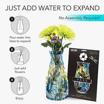 MODGY Expandable Flower Vase Plastic Decorative Modern Vases for Flowers Centerpieces Dining Table Decor Living Room Bathroom Wedding Office, Tiffany - Dragonfly