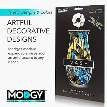 MODGY Expandable Flower Vase Plastic Decorative Modern Vases for Flowers Centerpieces Dining Table Decor Living Room Bathroom Wedding Office, Tiffany - Dragonfly