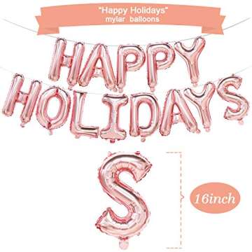 Happy Holidays Balloons Rose Gold - Happy Holidays Banner Garland - Christmas Party Decorations -16inch