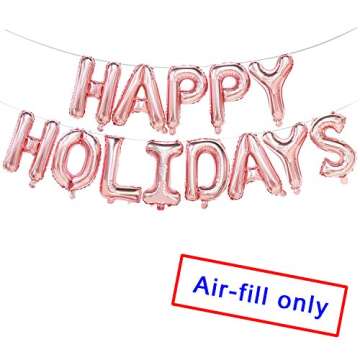 Happy Holidays Balloons Rose Gold - Happy Holidays Banner Garland - Christmas Party Decorations -16inch