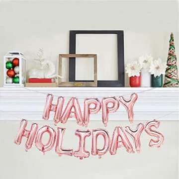 Happy Holidays Balloons Rose Gold - Happy Holidays Banner Garland - Christmas Party Decorations -16inch