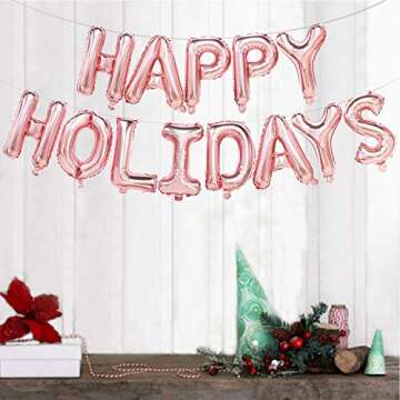 Happy Holidays Balloons Rose Gold - Happy Holidays Banner Garland - Christmas Party Decorations -16inch