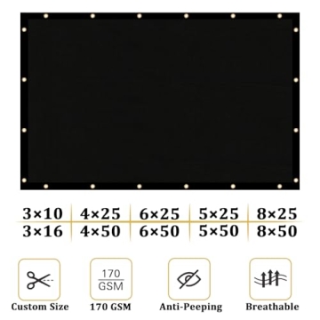 Heavy Duty 170 GSM Privacy Fence Screen - 4' x 50' Black