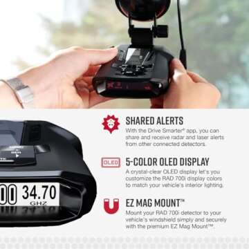 Cobra RAD 700i Laser Radar Detector - Premium Detection Range, AutoLearn Intelligence, Advanced Filtering Software, Apple CarPlay and Android Auto Compatible, Laser Eye Front and Rear Detection