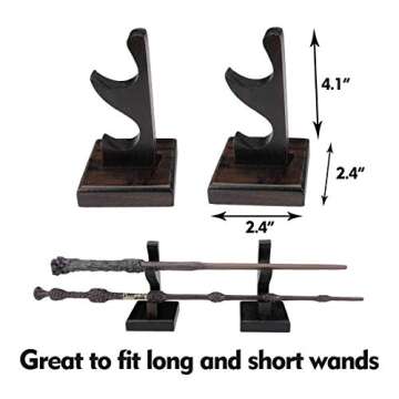 Nangopop Wizard Wand Stand Display - 2 Tiered Wood Magic Wand Holder for Table Display, Holds Two Wands