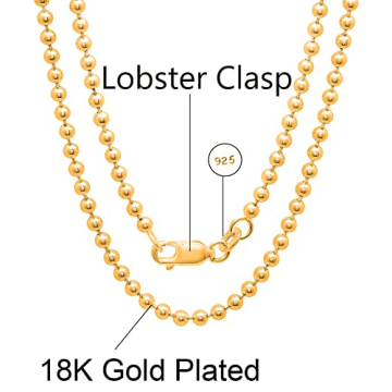 Elegant 925 Sterling Silver Bead Ball Dog Tag Chain Necklace