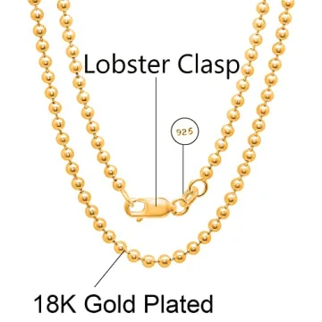 Elegant 925 Sterling Silver Bead Ball Dog Tag Chain Necklace