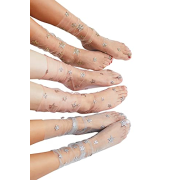 fxmimior Fashion Women Hot Glitter and Stars Tulle Socks (silver)