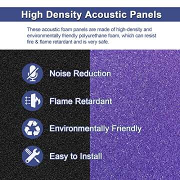 HJGFK2018 52 Pack 1" x 12" x 12" Black/purple Acoustic Wedge Studio Foam Sound Absorption Wall Panels (black/purple)