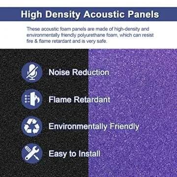 HJGFK2018 52 Pack 1" x 12" x 12" Black/purple Acoustic Wedge Studio Foam Sound Absorption Wall Panels (black/purple)