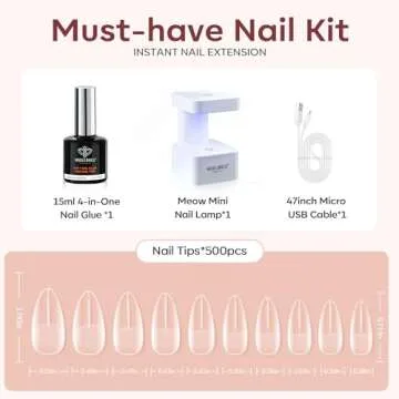 modelones Gel x Nail Kit, 4-in-One Nail Glue Gel with 500pcs Half Matte Almond Nails & Portable U V LED Nail Lamp, Upgraded Gel Nail Kit Fast Nail Extension Gel X Kit Acrylic Nail Kit Gift for Women