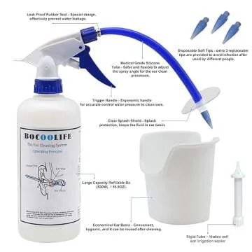BOCOOLIFE Ear Wax Removal Kit, Ear Irrigation Flushing System Wax Cleaner Washer, Manual Ear Flush Ear Cleaning Kit, Flusher Safe Wash Effective Way Easy Washout Ear Buildup Wax, Ear Basin, 3 Ear Tips