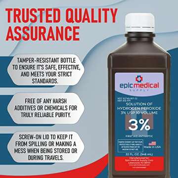 Epic Medical Supply Hydrogen Peroxide 32 oz. First Aid Antiseptic and Multipurpose Cleaner, 3% USP, Topical Wash for Minor Cuts, Scrapes, Insect Bites, and Skin Irritations. (1)