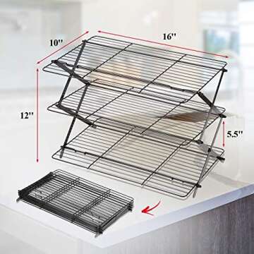 3-Tier Collapsible Cooling Rack For Baking - Expandable & Foldable Cookie Cooling Wire Rack - Baking Rack - Foldable Cooling Rack For Baking Supplies - Premium Quality & Sturdy Legs