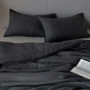 XZ XIFA Dark Grey 100% Linen Duvet Cover King Size Bedding Set for Ultimate Comfort