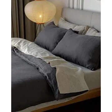 Dark Grey 100% Linen Duvet Cover Set for Luxury Comfort
