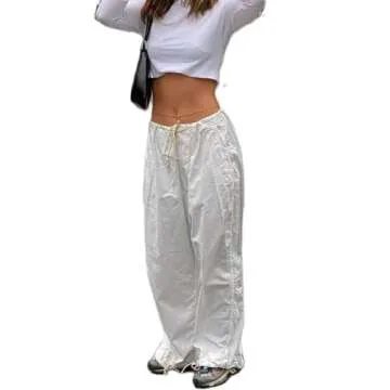 KMBANGI Women Baggy Cargo Pants Y2K High Waisted Wide Leg Loose Casual Pants Trousers Streetwear(White,S)